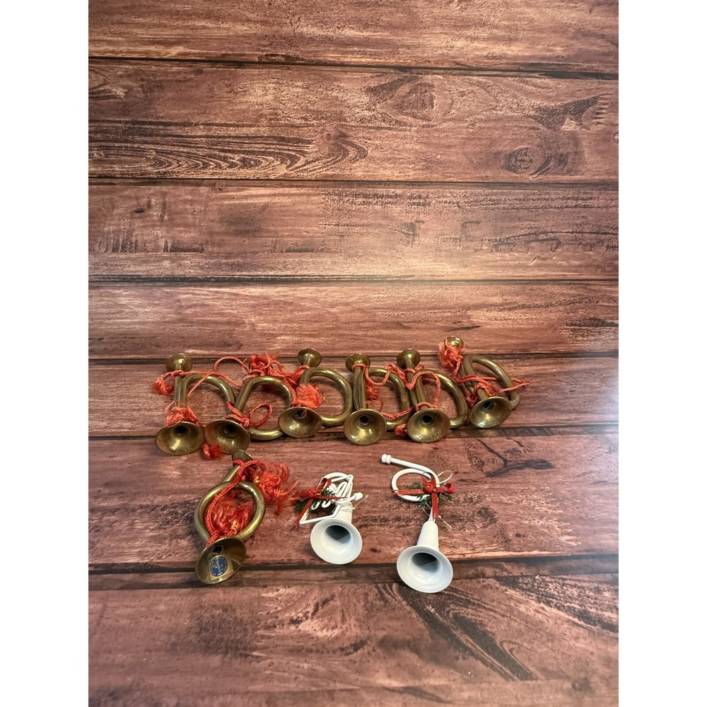 Vintage Brass Christmas Horn Ornaments Set of 7 And 2‎ Other Music Ornaments